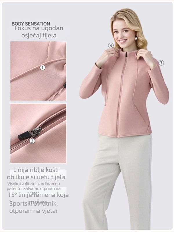 Zimska ženska jakna za jogu, Lulu stil, slim top od modala, dukserica sa slojem zraka