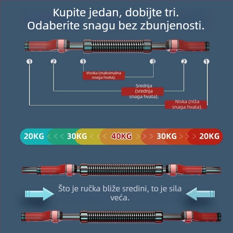 Bar za treniranje snage ruku i stiska za kućnu upotrebu, podesivo 20–70 kg