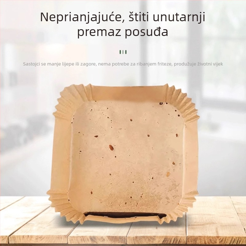 Papirnata posuda za air fryer, prehrambene kvalitete, otporna na visoke temperature, upija ulje, kvadratni papir za pečenje