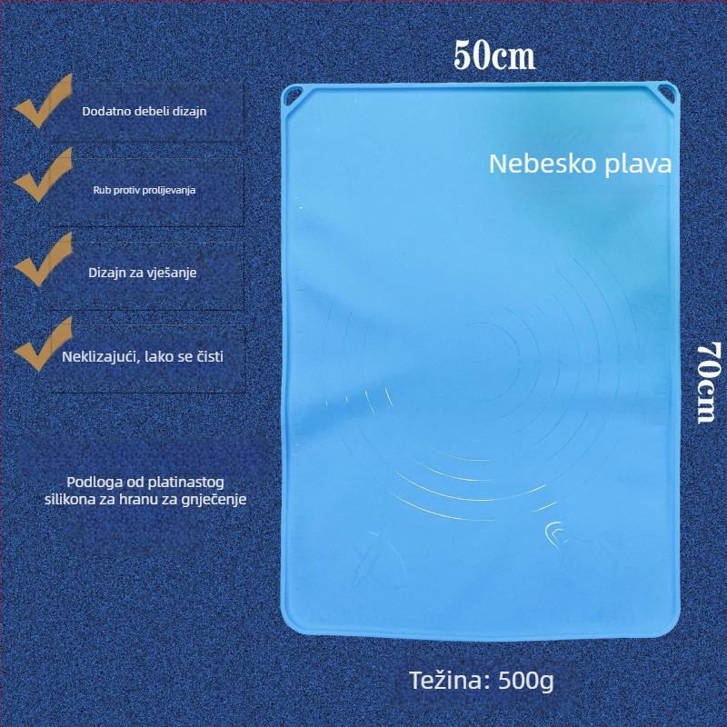 Podloga za mijesanje tijesta od platinskog silikona, prehrambene kvalitete, nelepljiva, otporna na visoke temperature i kidanje, velika daska za pečenje