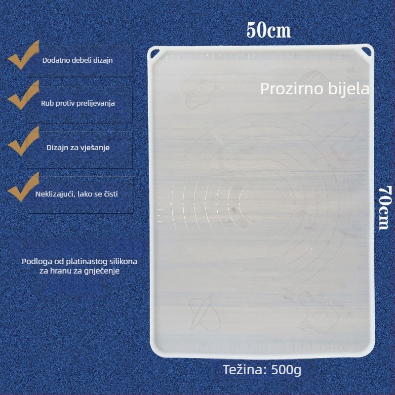 Podloga za mijesanje tijesta od platinskog silikona, prehrambene kvalitete, nelepljiva, otporna na visoke temperature i kidanje, velika daska za pečenje