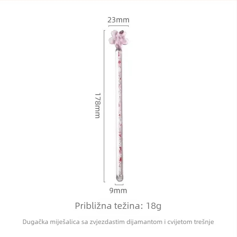 Prozirna staklena miješalica s kristalnim ukrasima, motiv zvjezdano nebu, otisci mačje šape i cvijet trešnje — dodatak za šalicu
