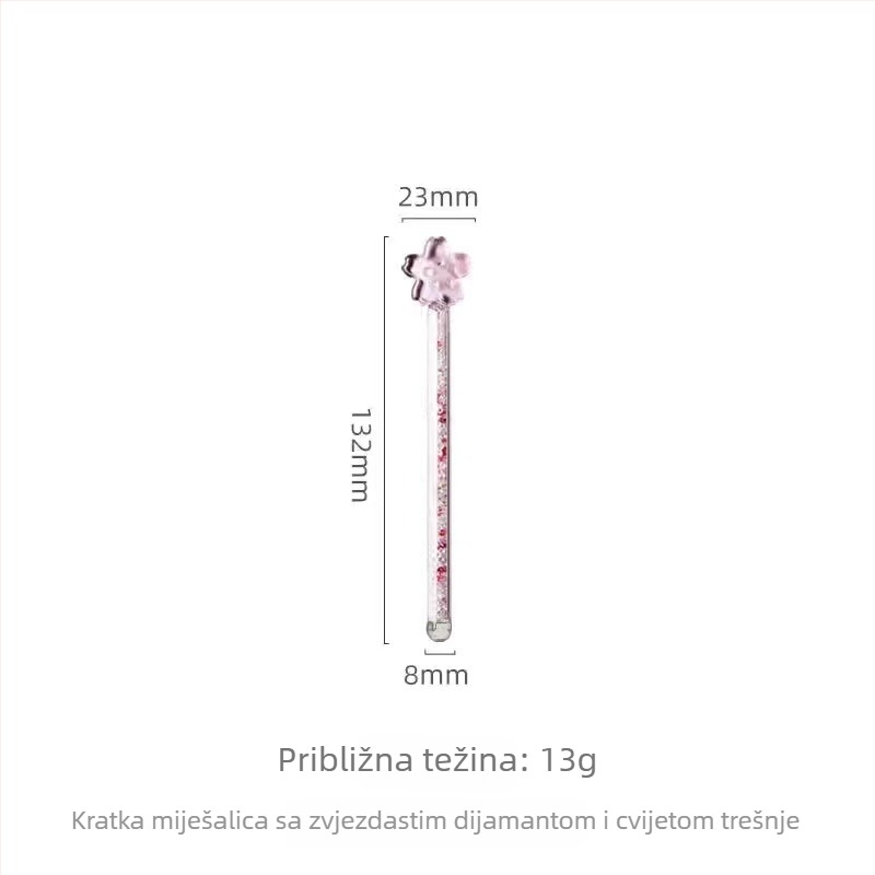 Prozirna staklena miješalica s kristalnim ukrasima, motiv zvjezdano nebu, otisci mačje šape i cvijet trešnje — dodatak za šalicu