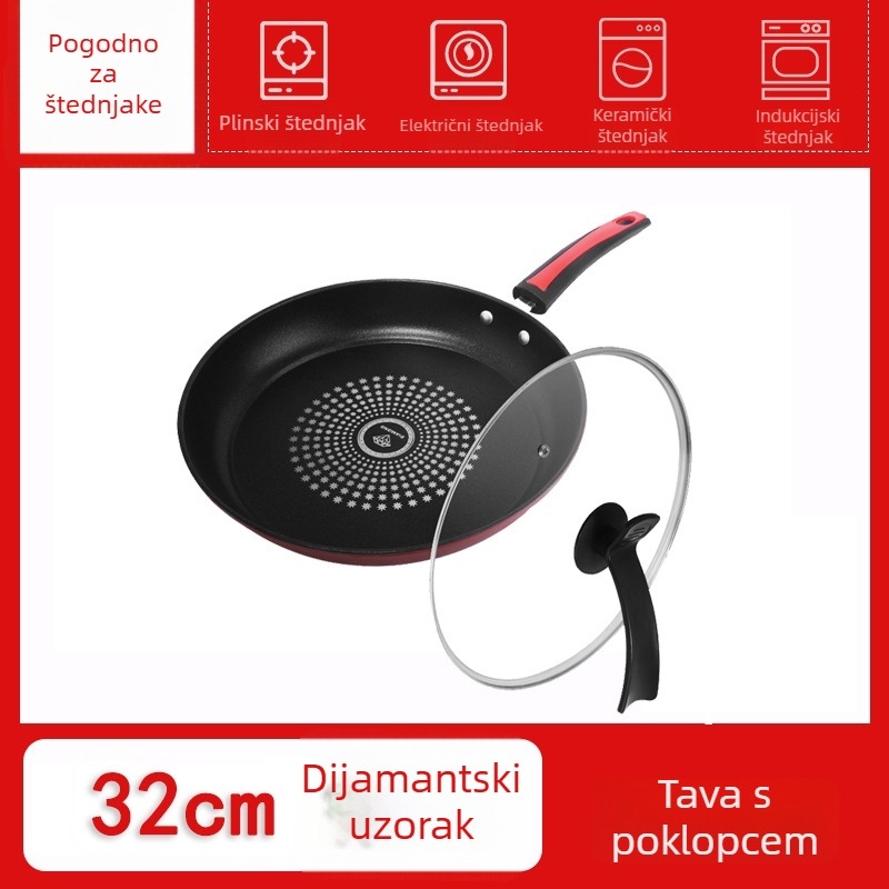 Lijevana tava od lijevanog željeza s neprijanjajućim premazom, ravnim i dvostrukim dnom, kompatibilna s većinom štednjaka