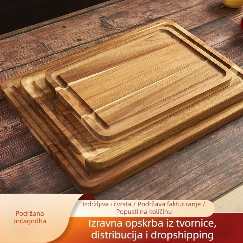 Daska za rezanje od akacijinog drveta za kuhinju, masivna drvena daska za gniješenje tijesta, debela drvena daska za rezanje