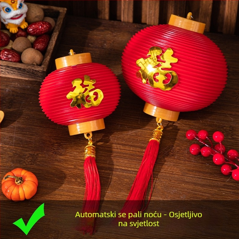 Pametni lampion sa senzorom svjetla, vodootporan i otporan na sunčevu svjetlost, bežični dekorativni lampion za gostinjake i dvorišta, lampion s znakom blagoslova za Novu godinu