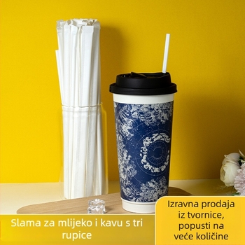 Jednokratna bijela plastična slamka s miješalicom za tople napitke i mliječni čaj, šiljasti vrh, tanak cijev