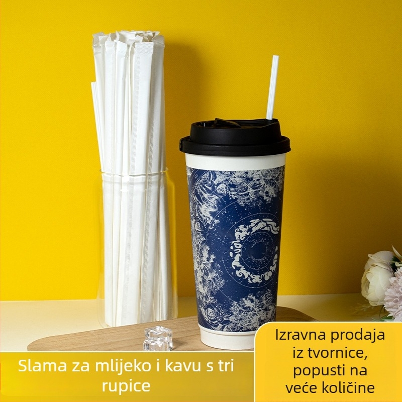 Jednokratna bijela plastična slamka s miješalicom za tople napitke i mliječni čaj, šiljasti vrh, tanak cijev