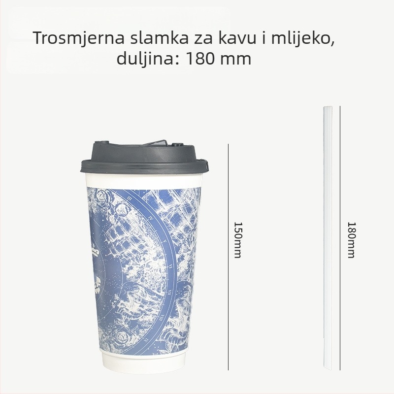 Jednokratna bijela plastična slamka s miješalicom za tople napitke i mliječni čaj, šiljasti vrh, tanak cijev