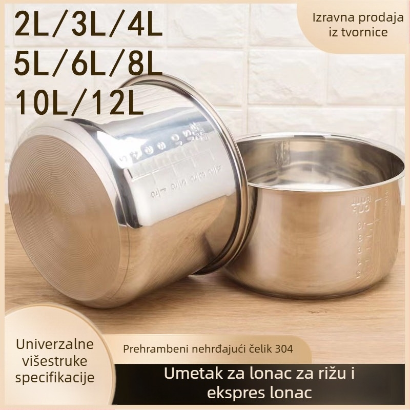 Unutarnji lonac od 304 nehrđajućeg čelika za rižar i tlak kuhalo, višeslojno dno, kapaciteti 2 L i 3 L