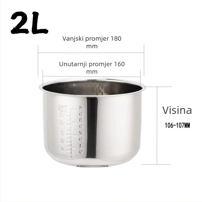 Unutarnji lonac od 304 nehrđajućeg čelika za rižar i tlak kuhalo, višeslojno dno, kapaciteti 2 L i 3 L