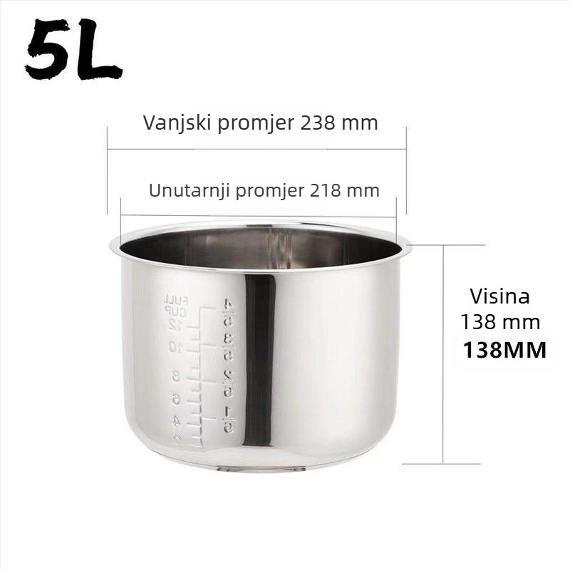 Unutarnji lonac od 304 nehrđajućeg čelika za rižar i tlak kuhalo, višeslojno dno, kapaciteti 2 L i 3 L