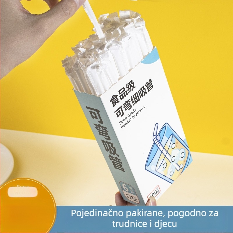 Jednokratna slamka u zasebnom pakiranju, plast za prehranu, prozračna, savitljiva, za majke i djecu kod kuće