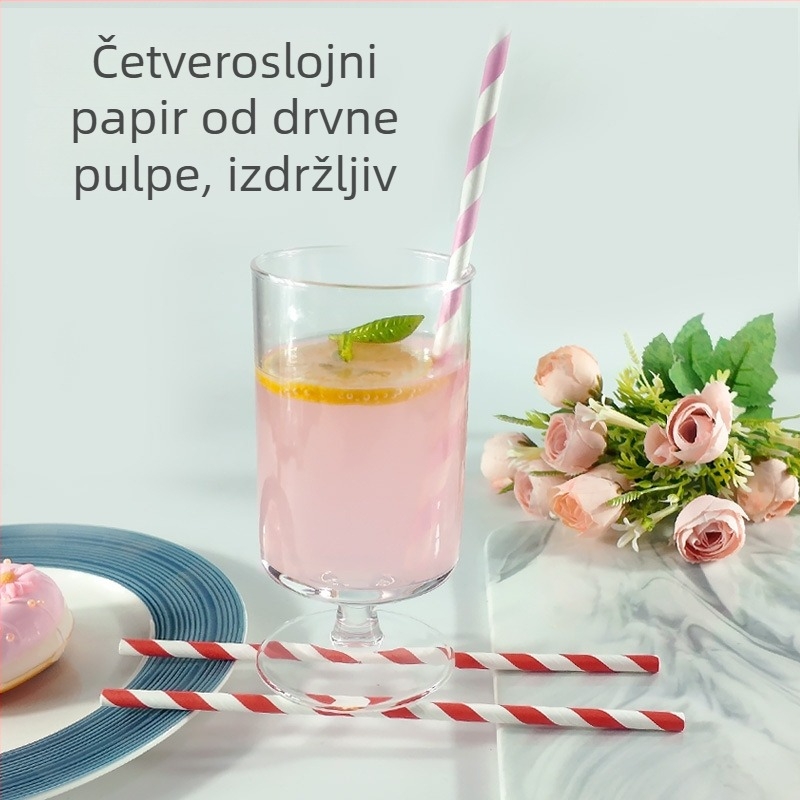 Šarene papirnate slamke s prugama, jednokratne, biološki razgradljive, deblje, prehrambene kvalitete, ravna cijev za kavu i mlijeko čaj