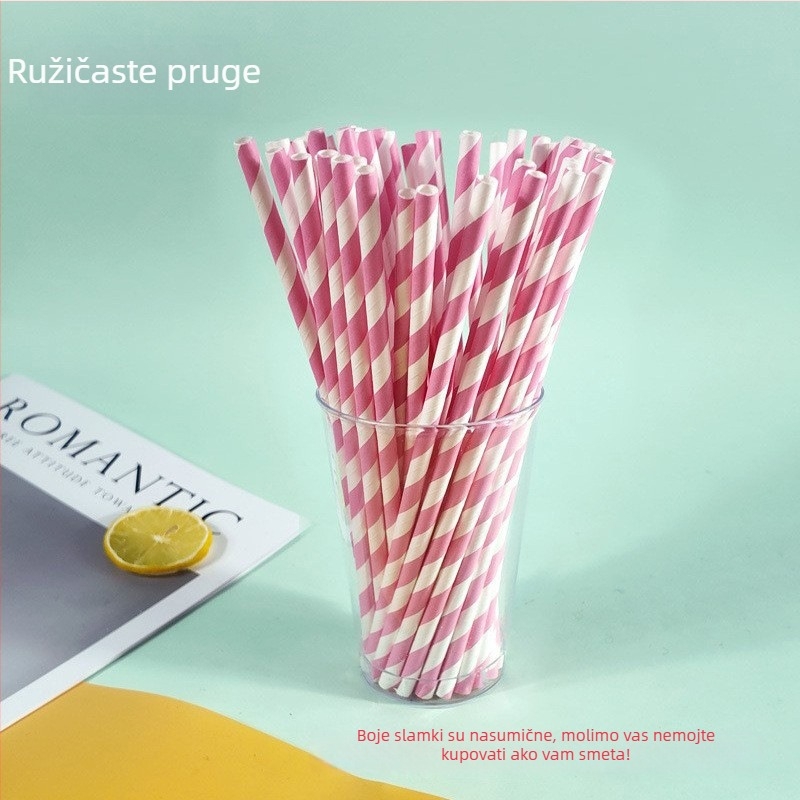 Šarene papirnate slamke s prugama, jednokratne, biološki razgradljive, deblje, prehrambene kvalitete, ravna cijev za kavu i mlijeko čaj