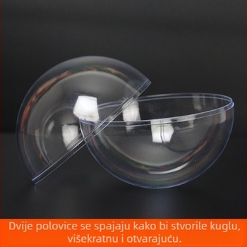 Prozirna plastična kugla za božićnu ukrasu s mogućnošću otvaranja, bez otvora za vješanje