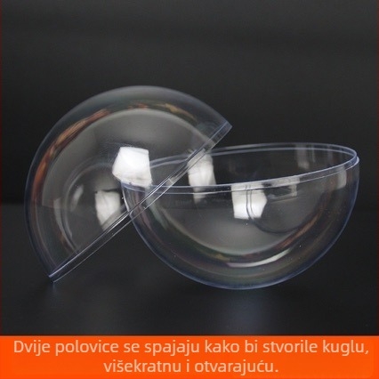 Prozirna plastična kugla za božićnu ukrasu s mogućnošću otvaranja, bez otvora za vješanje