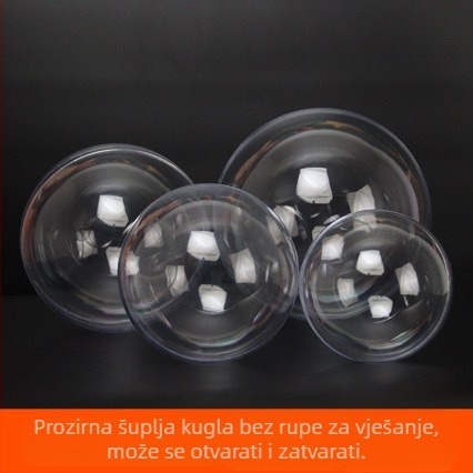 Prozirna plastična kugla za božićnu ukrasu s mogućnošću otvaranja, bez otvora za vješanje