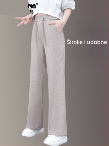 Ženske hlače s elastičnim pojasom, široke nogavice, visokim strukom, ravni kroj, svakodnevne, poliester