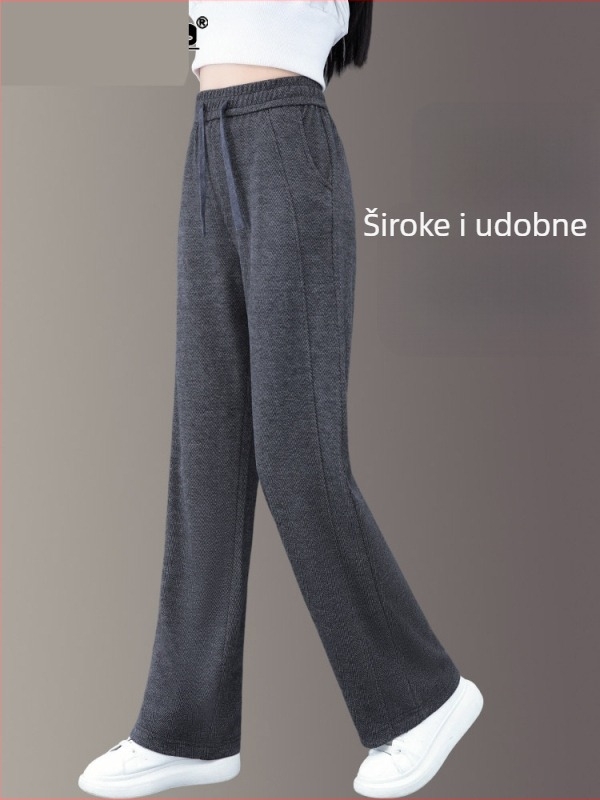 Ženske hlače s elastičnim pojasom, široke nogavice, visokim strukom, ravni kroj, svakodnevne, poliester