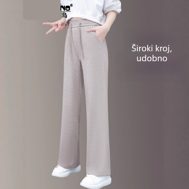 Ženske hlače s elastičnim pojasom, široke nogavice, visokim strukom, ravni kroj, svakodnevne, poliester