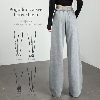 Sive ženske slobodne casual trenirke hlače ravnog kroja, američkog stila, za ljeto, proljeće i jesen 2026