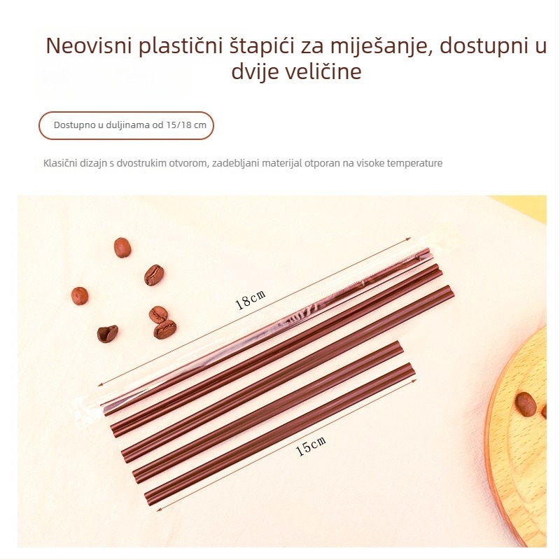 Drvene jednokratne slamke za kavu i štapići za miješanje s papirnim omotom, individualno pakirano