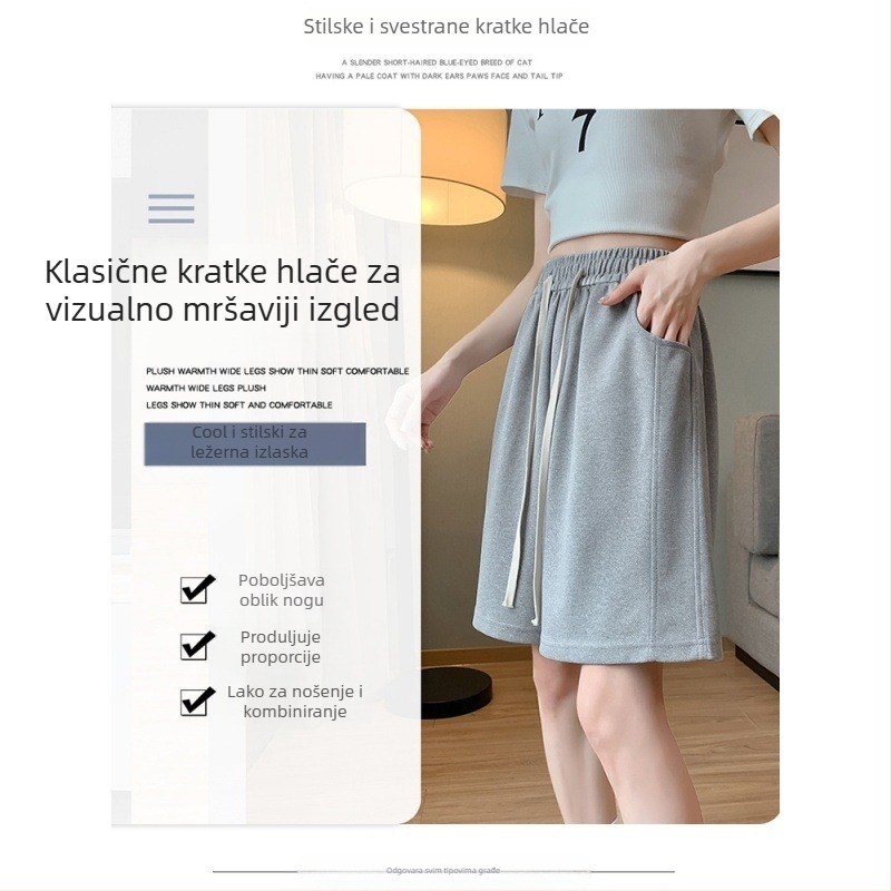 Sive ženske sportske šorce za ljeto, visok pojas, udoban širokog kroja, kraća dužina