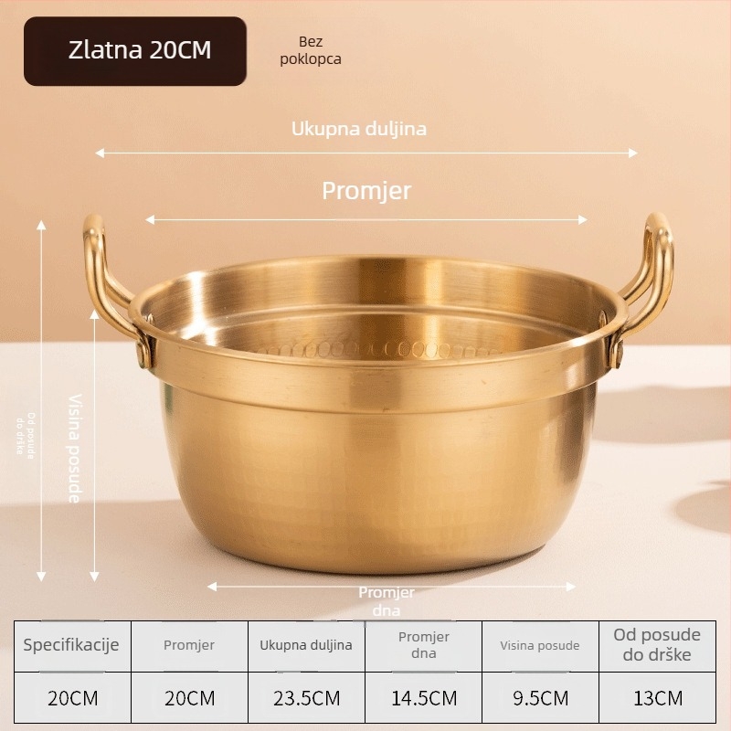 Korejski stil mini lonac za juhu od nehrđajućeg čelika s poklopcem, dvostruke ručke, 2,1–4 L, Sukiyaki lonac