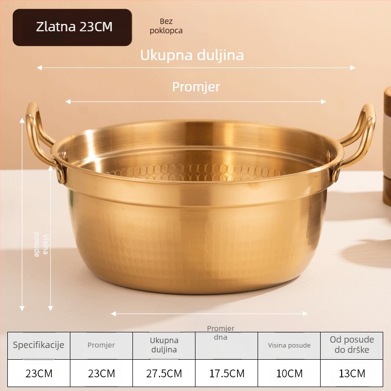 Korejski stil mini lonac za juhu od nehrđajućeg čelika s poklopcem, dvostruke ručke, 2,1–4 L, Sukiyaki lonac