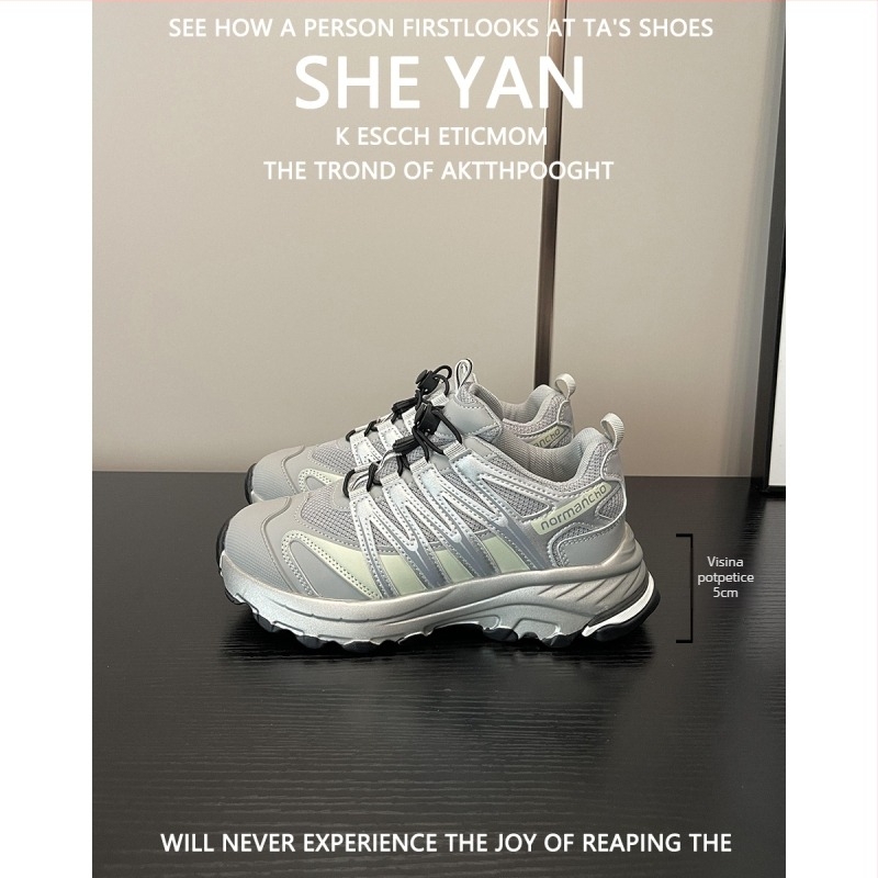 Ženske cipele od ovčje kože za povećanje visine, stil dad shoes, mrežasti gornji dio, proljeće-ljeto, 2025 novi model, svestrane, prozračne outdoor tenisice