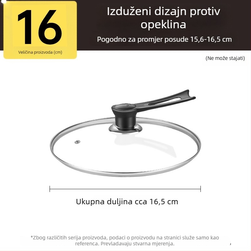 Poklop od kaljenog stakla za lonac, otporan na visoke temperature, univerzalnog promjera 32 cm, za kuhanje, prehrambene kvalitete, debeli dizajn
