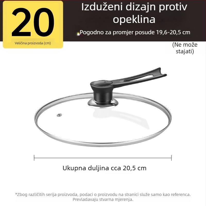 Poklop od kaljenog stakla za lonac, otporan na visoke temperature, univerzalnog promjera 32 cm, za kuhanje, prehrambene kvalitete, debeli dizajn
