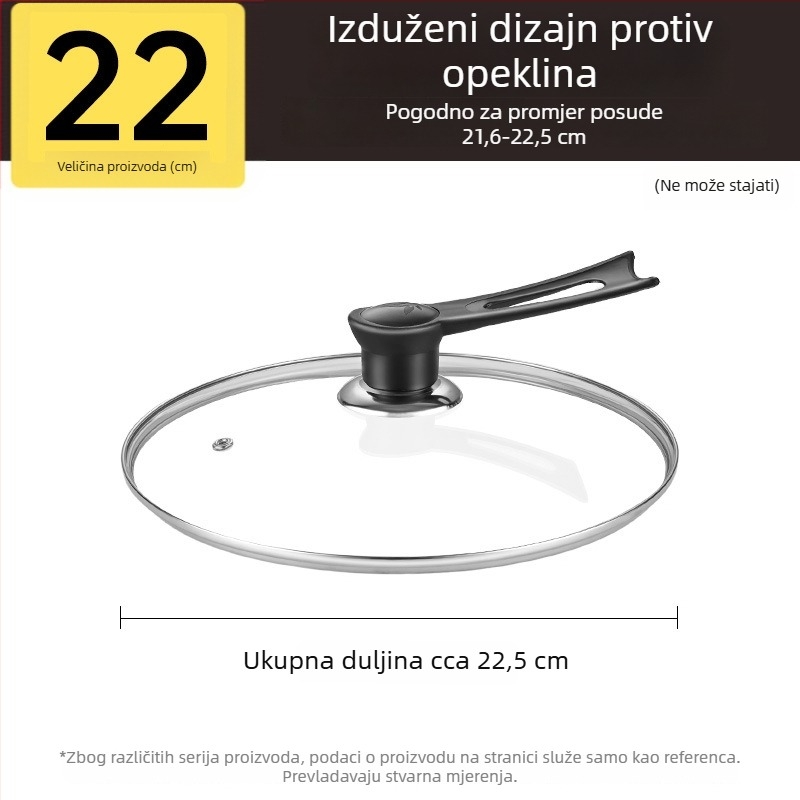 Poklop od kaljenog stakla za lonac, otporan na visoke temperature, univerzalnog promjera 32 cm, za kuhanje, prehrambene kvalitete, debeli dizajn