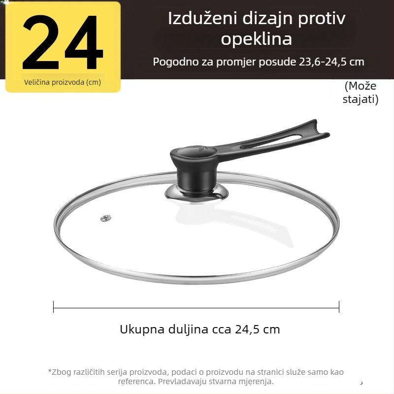 Poklop od kaljenog stakla za lonac, otporan na visoke temperature, univerzalnog promjera 32 cm, za kuhanje, prehrambene kvalitete, debeli dizajn