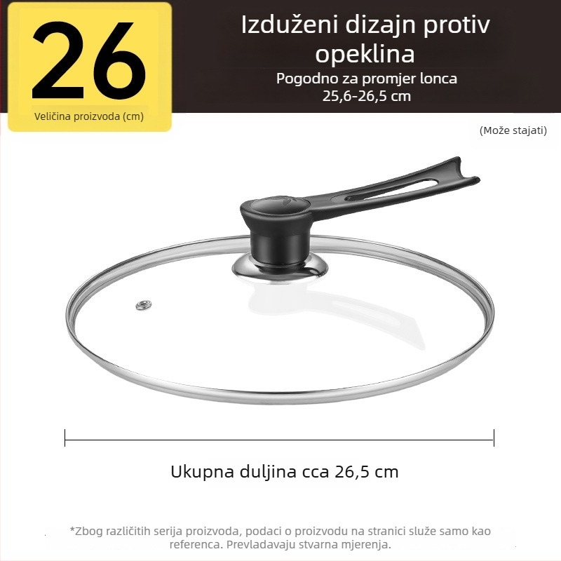 Poklop od kaljenog stakla za lonac, otporan na visoke temperature, univerzalnog promjera 32 cm, za kuhanje, prehrambene kvalitete, debeli dizajn