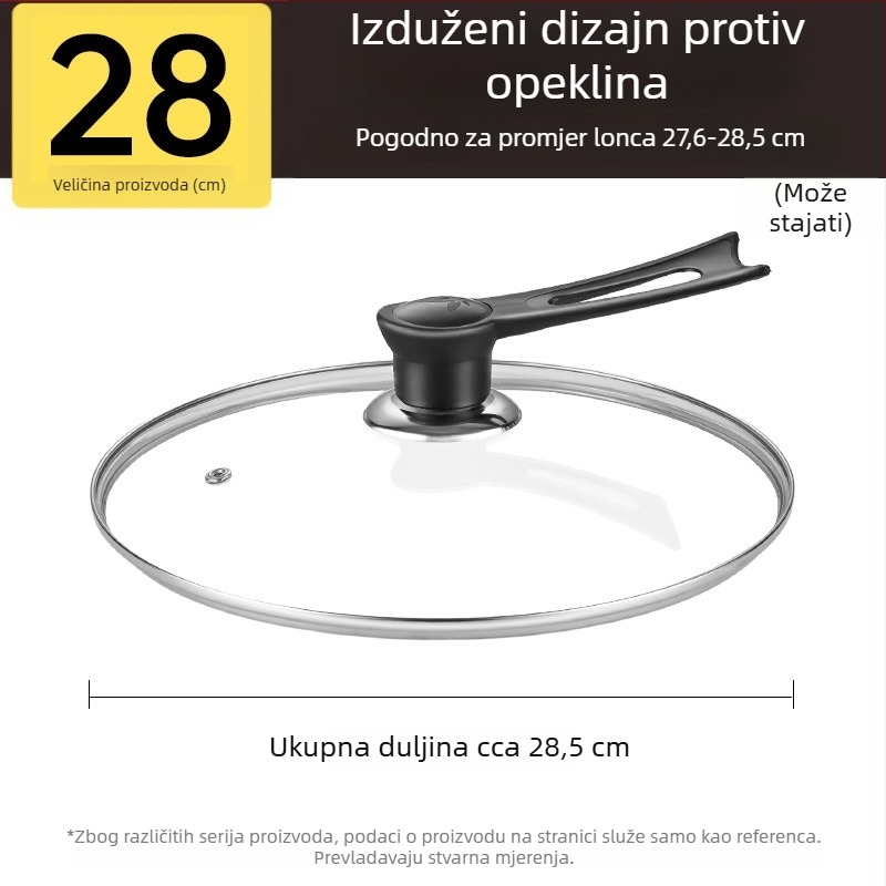 Poklop od kaljenog stakla za lonac, otporan na visoke temperature, univerzalnog promjera 32 cm, za kuhanje, prehrambene kvalitete, debeli dizajn