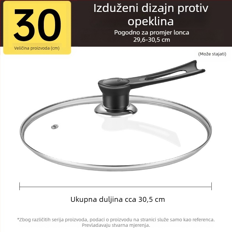 Poklop od kaljenog stakla za lonac, otporan na visoke temperature, univerzalnog promjera 32 cm, za kuhanje, prehrambene kvalitete, debeli dizajn