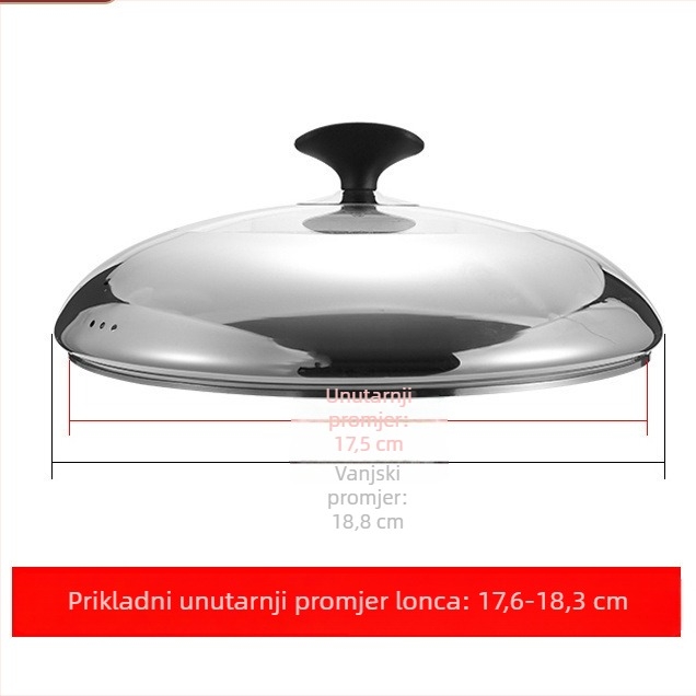 Kružni univerzalni poklopac za lonac, nehrđajući čelik, za lonce s ravnim dnom, promjer 16–40 cm