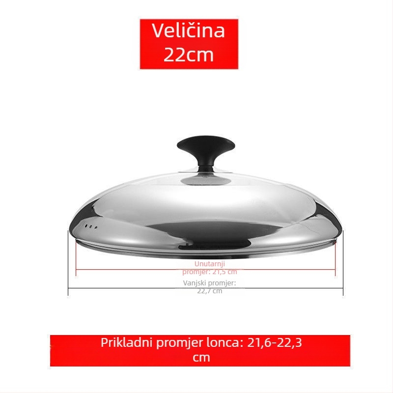 Kružni univerzalni poklopac za lonac, nehrđajući čelik, za lonce s ravnim dnom, promjer 16–40 cm