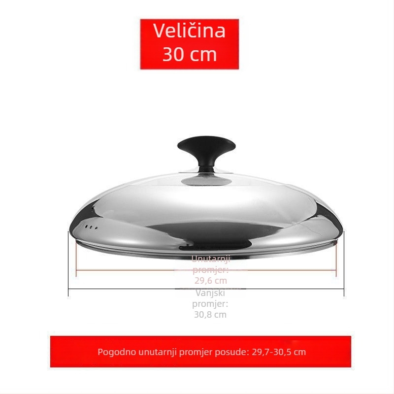 Kružni univerzalni poklopac za lonac, nehrđajući čelik, za lonce s ravnim dnom, promjer 16–40 cm