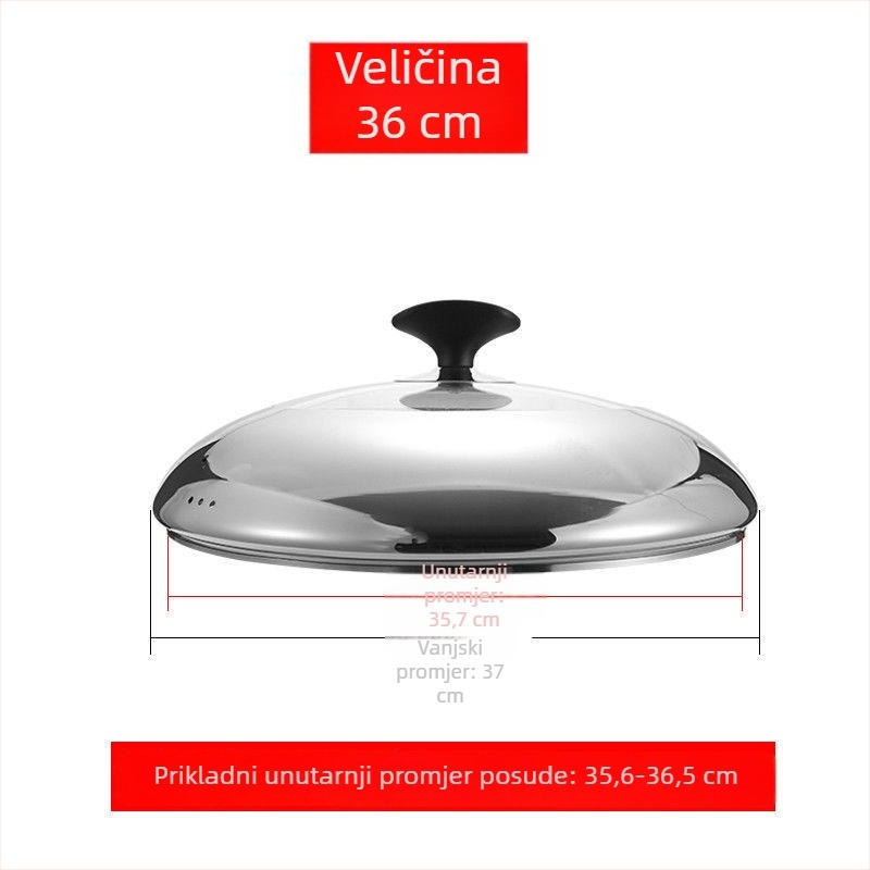 Kružni univerzalni poklopac za lonac, nehrđajući čelik, za lonce s ravnim dnom, promjer 16–40 cm