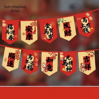 Novogodišnji pennant banner crvene poliester zastavice, nacionalni stil, svečana viseća dekoracija za trgovine i trgovačke centre
