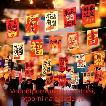 Novogodišnji pennant banner crvene poliester zastavice, nacionalni stil, svečana viseća dekoracija za trgovine i trgovačke centre