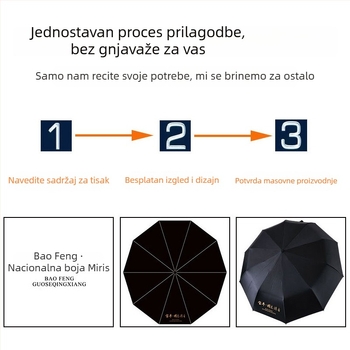 Potpuno automatski ojačani kišobran za sunčano i kišno vrijeme, trostrano sklopivi kišobran, ženski, reklamni kišobran, poslovni dar.