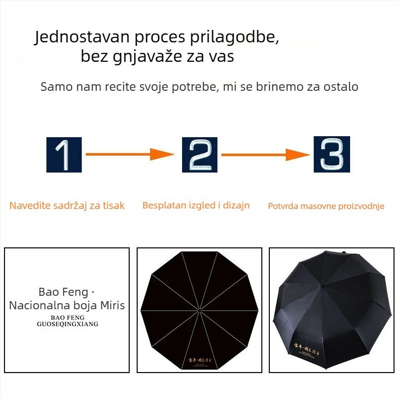 Potpuno automatski ojačani kišobran za sunčano i kišno vrijeme, trostrano sklopivi kišobran, ženski, reklamni kišobran, poslovni dar.