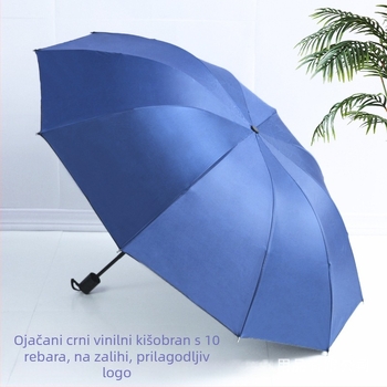 Kišobran s 10 rebara, velik veliki sklopivi kišobran s vinilnom navlakom, golf-stil duga drška, automatsko otvaranje, UV zaštita UPF>50, tkanina 210T