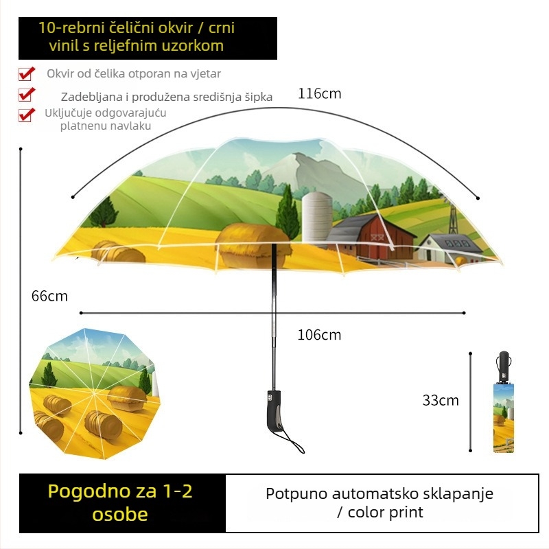 Automatski sklopivi kišobran s vinilnom tkaninom, tisk logotipa, UV zaštita, kiša ili sunce, kreativni poklon