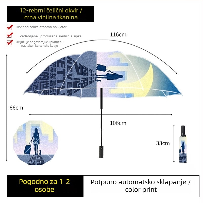 Automatski sklopivi kišobran s vinilnom tkaninom, tisk logotipa, UV zaštita, kiša ili sunce, kreativni poklon