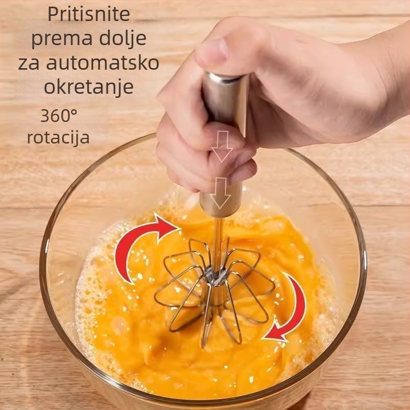 Poluautomatski kuhač za jaja od nehrđajućeg čelika za kućnu upotrebu, ručna mućkalica za jaja i vrhnje, alat za pečenje